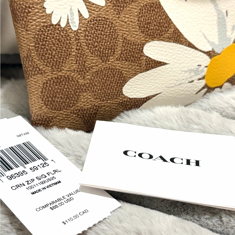 Coach Tan Floral Wristlet with Black Strap - Picture 2 of 6
